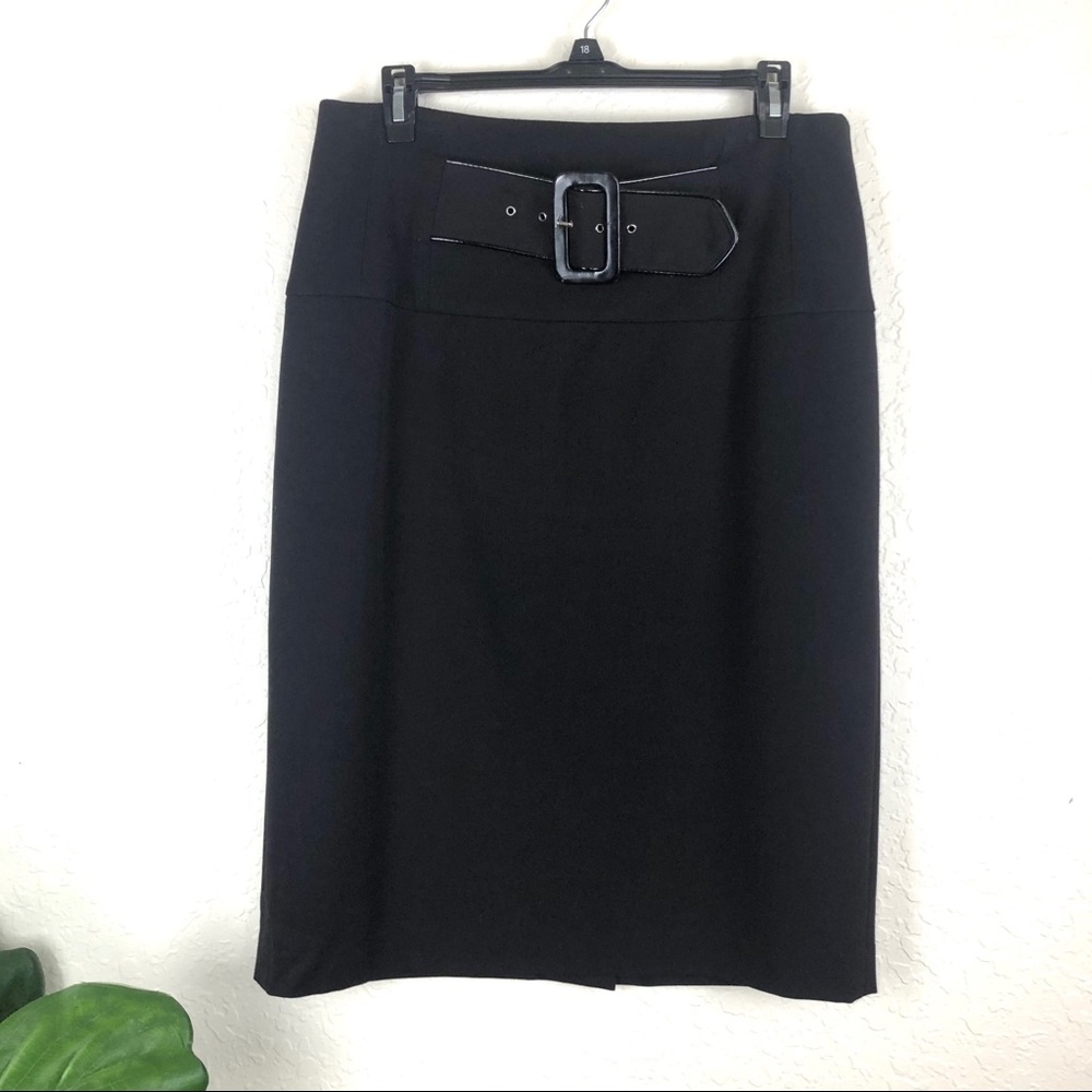 Black Knit Pencil Skirt w/Belt Buckle Detail